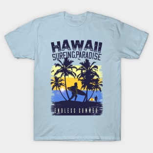 Hawaii surfing paradise endless summer ,Surfing Hawaii  Vacation Palm Trees Tropical T-Shirt